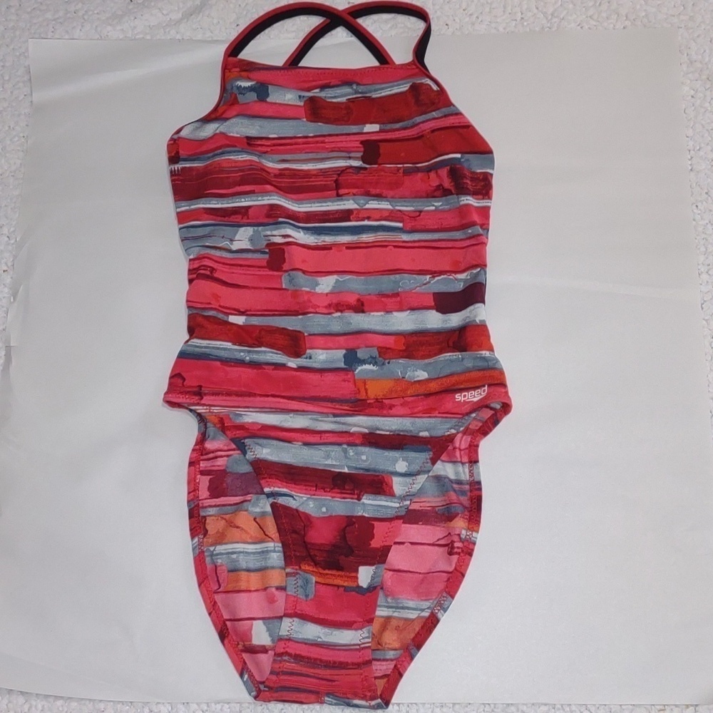 Women's Red/Gray Print 1 Piece Speedo Swimsuit Size 6/32